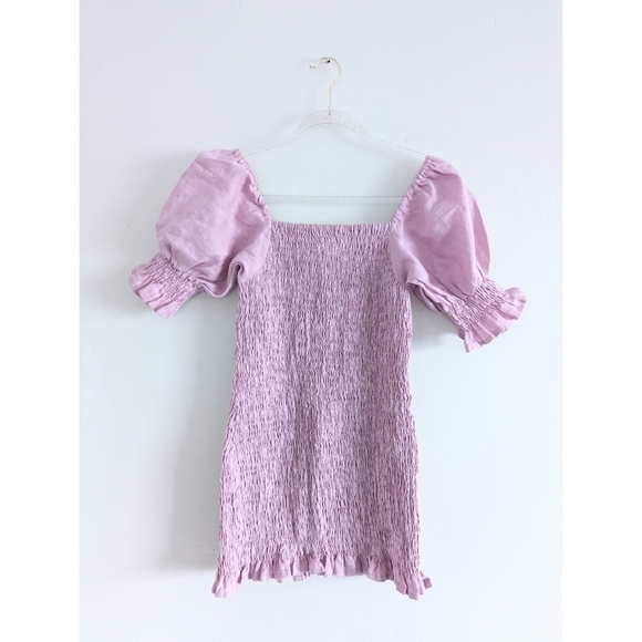 Faithfull the Brand Annibelis Ruched Linen Mini Dress Plain Iris Size Small - Picture 8 of 8